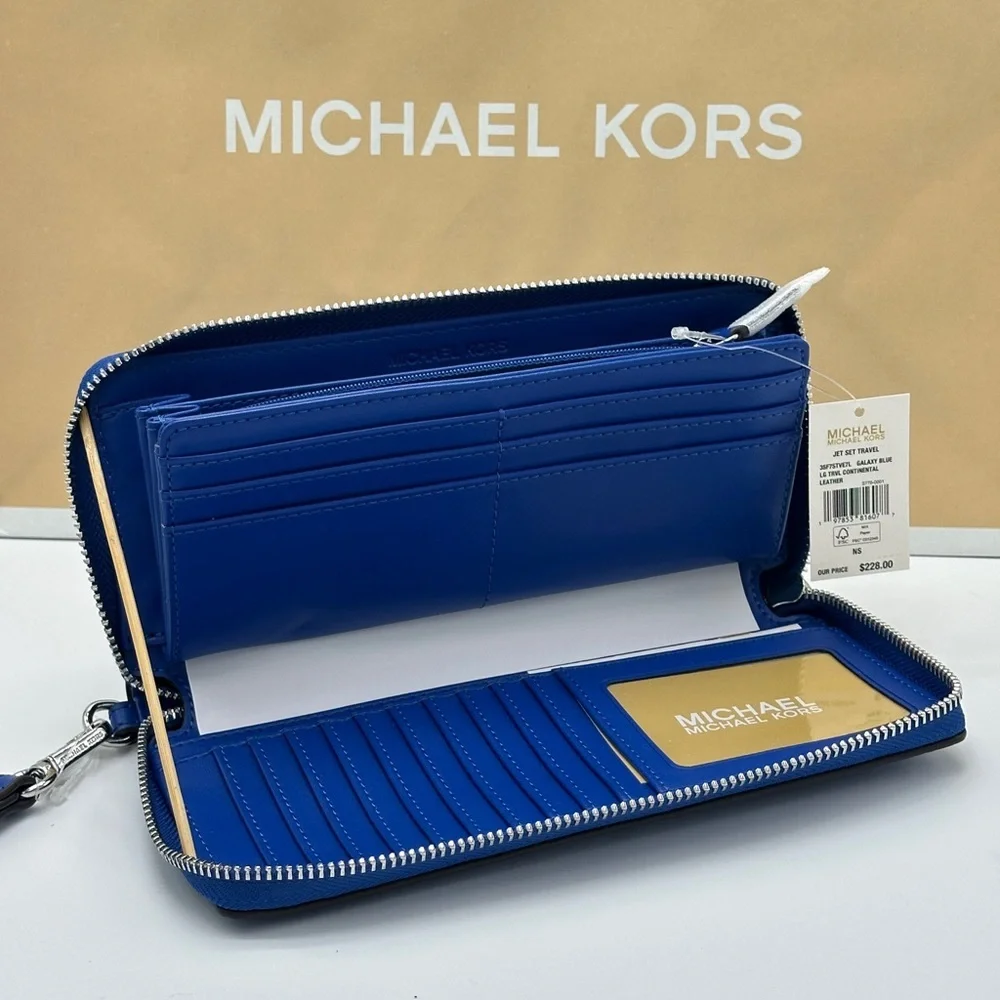 MICHAEL KORS Jet Set Travel Continental Zip Galaxy Blue color